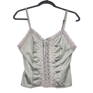 Vintage 1980s Corset Cami Lace Tie Gray Size 34 Medium Silky Gray With Lace Trim
